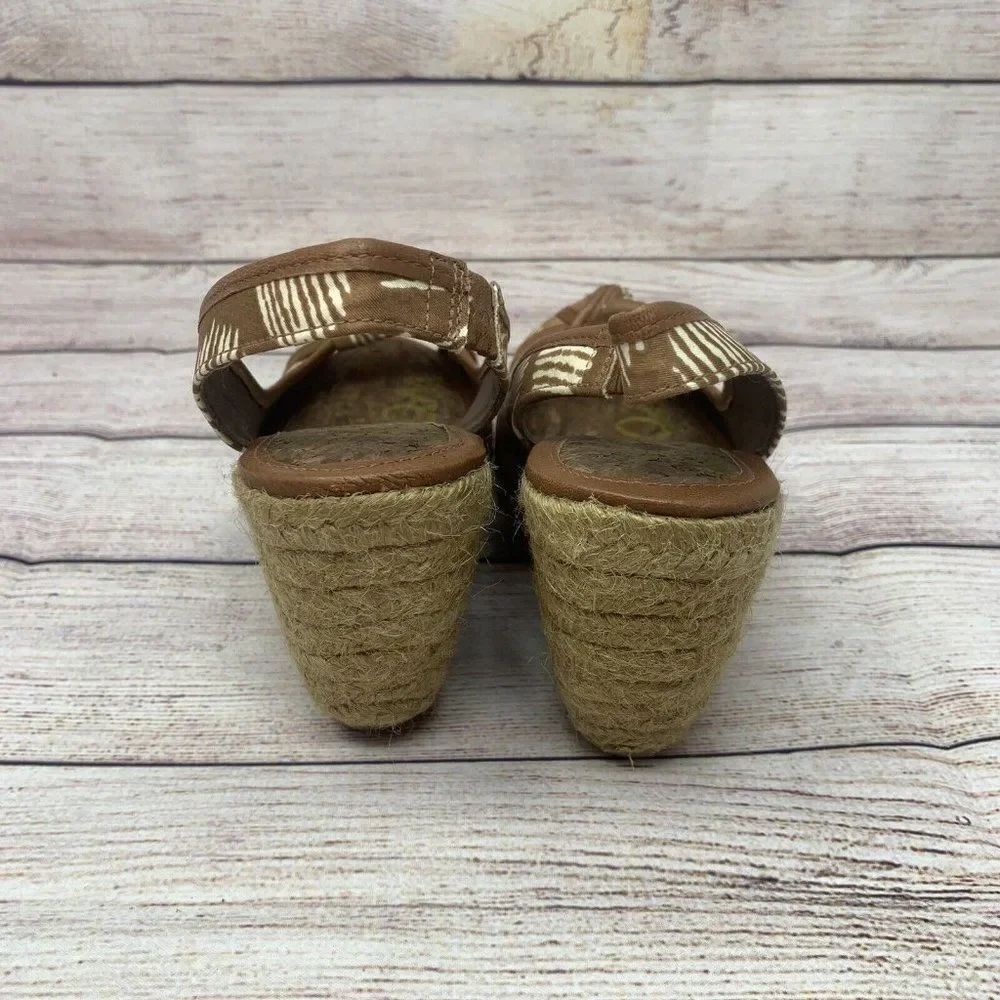 Sam Edelman Toledo Size 7.5M Brown White Textile Upper Espadrille Wedge Cork Bed - Picture 4 of 8